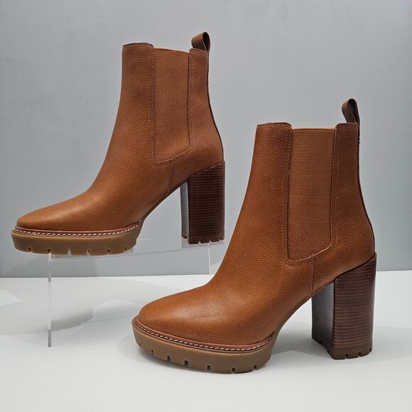 NEW Tory Burch Carson 70MM Ankle Boot Womens 10 Caramel Platform Heel Chelsea - Picture 2 of 16